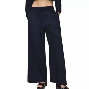 ZARA WOMAN MID-RISE WIDE-LEG POPLIN TROUSERS PANT Black size small